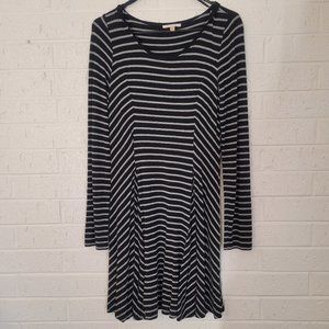 skies are blue gray & black striped flare skater dress